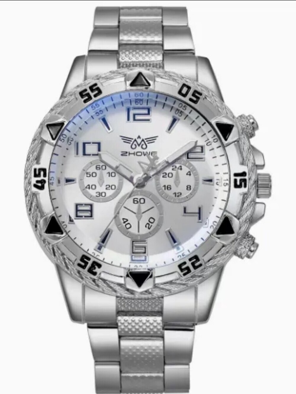Silver Men’s 48mm Chronograph Style Quartz Watch - Silver Dial And 3 Link Band